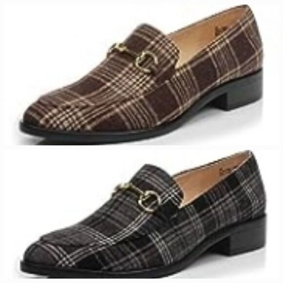 🩵NWOB Dunion Brown Plaid Chain Decorated Dressy Loafers Size 8 - Picture 14 of 15